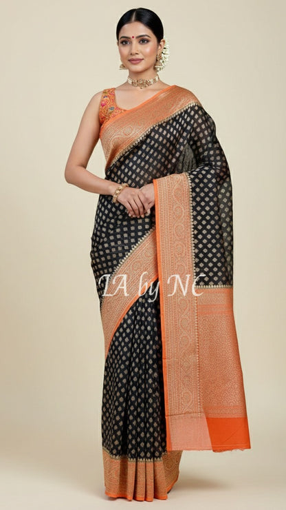 Black Banarasi Pure Khaddi Georgette Saree