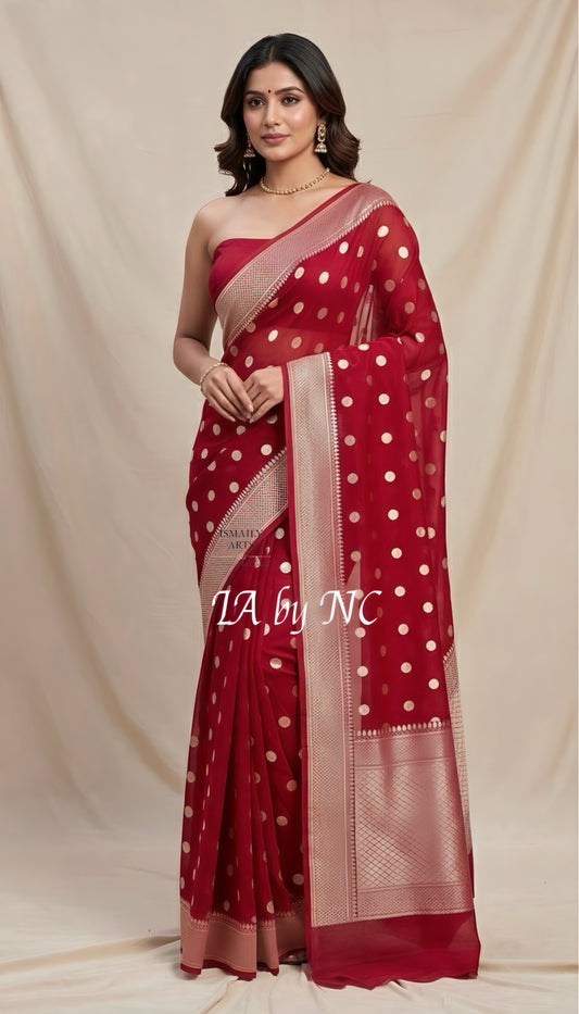 Carmine Banarasi Pure Khaddi Georgette Sona Rupa Saree