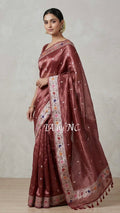 Burgundy Banarasi Pure Tissue Silk Designer Saree