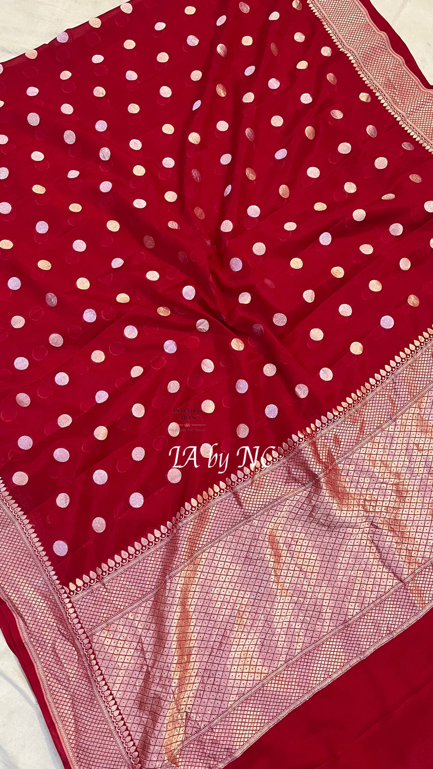 Carmine Banarasi Pure Khaddi Georgette Saree