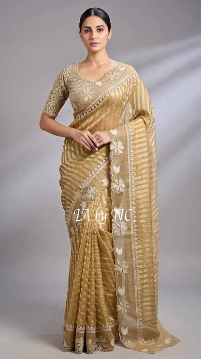 Tan Banarasi Pure Tissue Silk Designer Saree