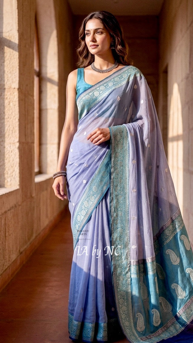 Steel Banarasi Pure Khaddi Georgette Kadwa Saree