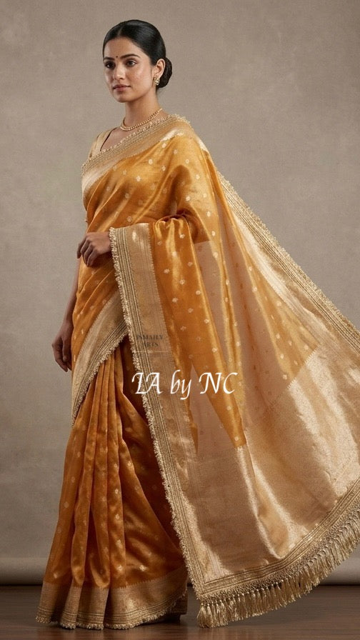 Tangerine Banarasi Pure Tissue Silk Saree