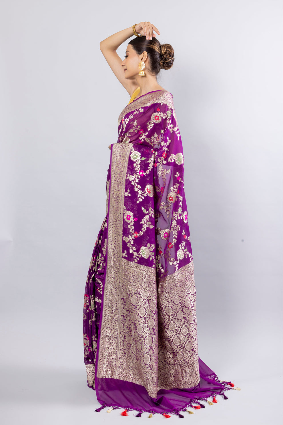 Byzantine Banarasi Pure Khaddi Georgette Meenakari Saree
