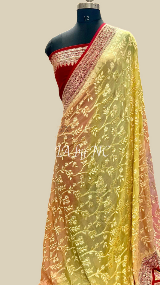 Crimson Banarasi Pure Khaddi Georgette Saree