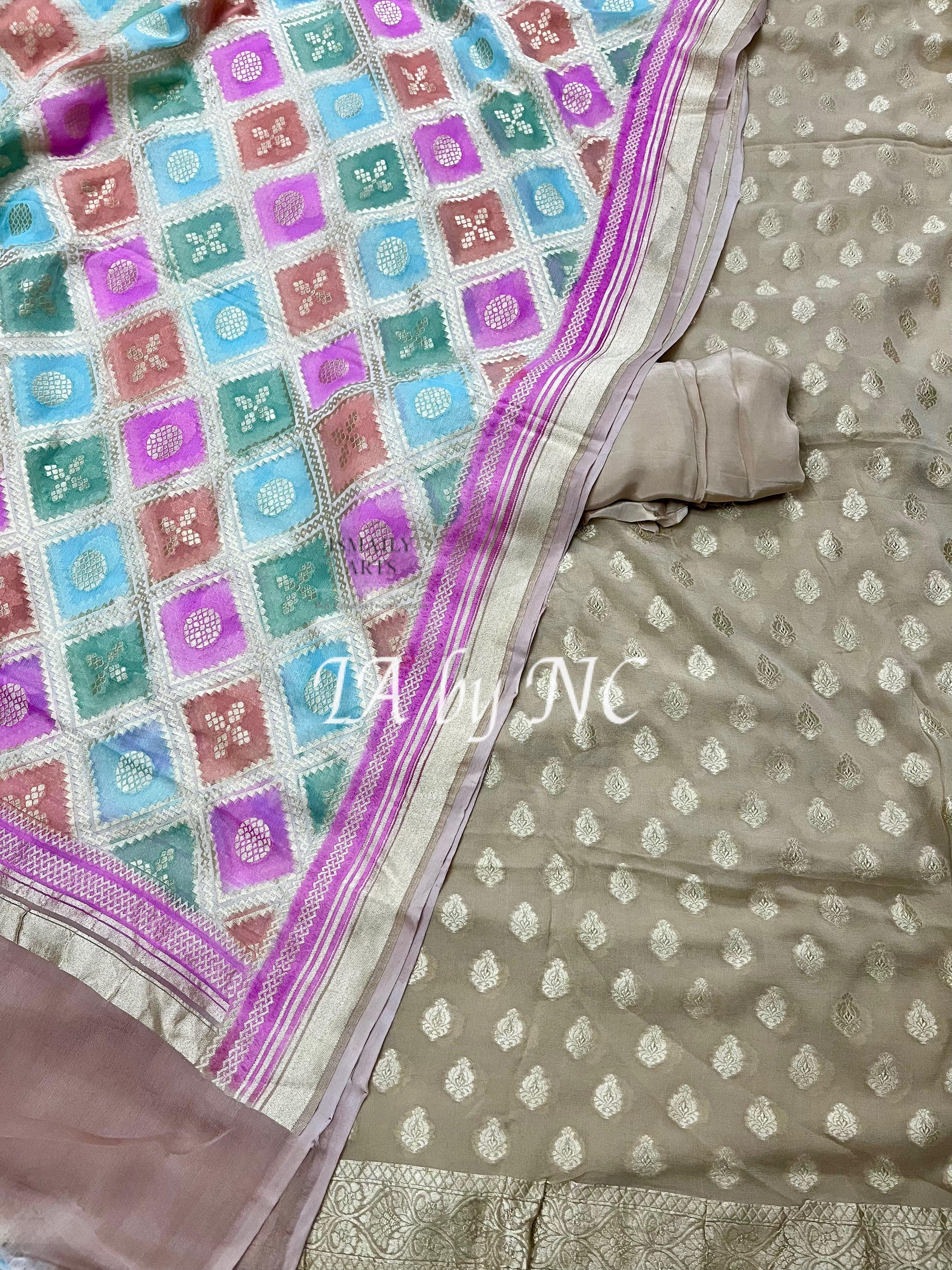 Abalone Banarasi Pure Khaddi Georgette Dress Materials