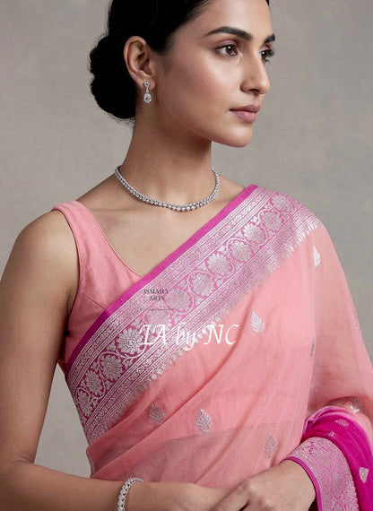 Rani Banarasi Pure Khaddi Georgette Kadwa Saree