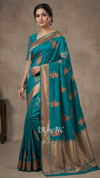 Teal Green Banarasi Pure Chiffon Georgette Saree