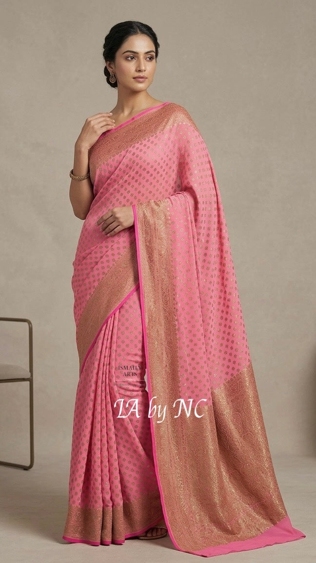Pink Banarasi Pure Khaddi Georgette Saree