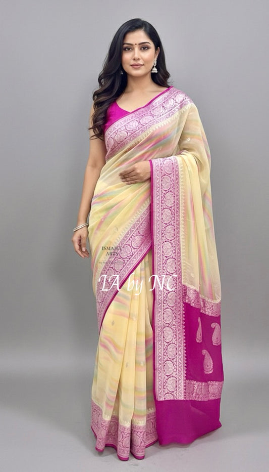Rani Banarasi Pure Khaddi Georgette Kadwa Saree