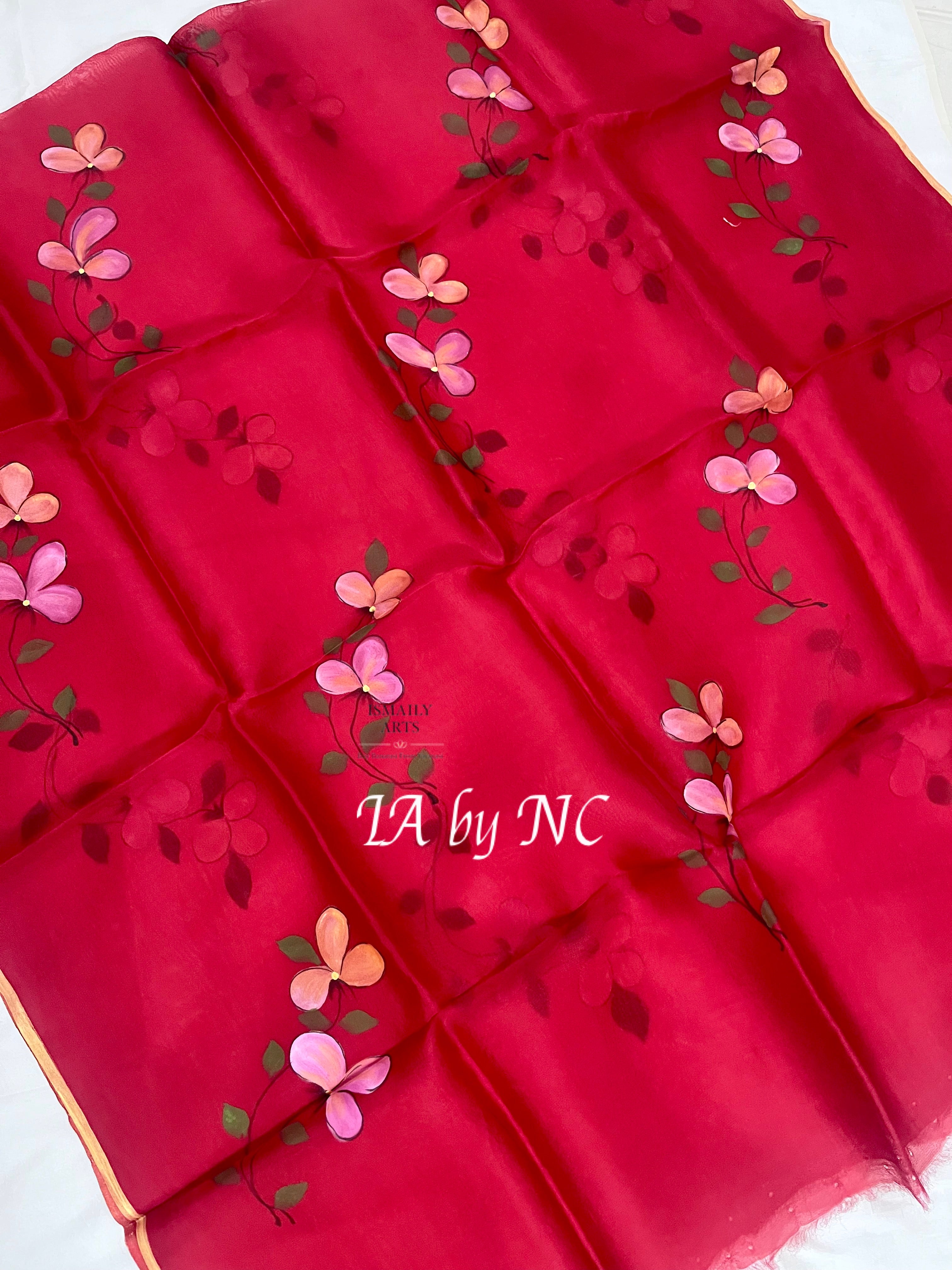Carmine Banarasi Pure Kora Silk Dupatta