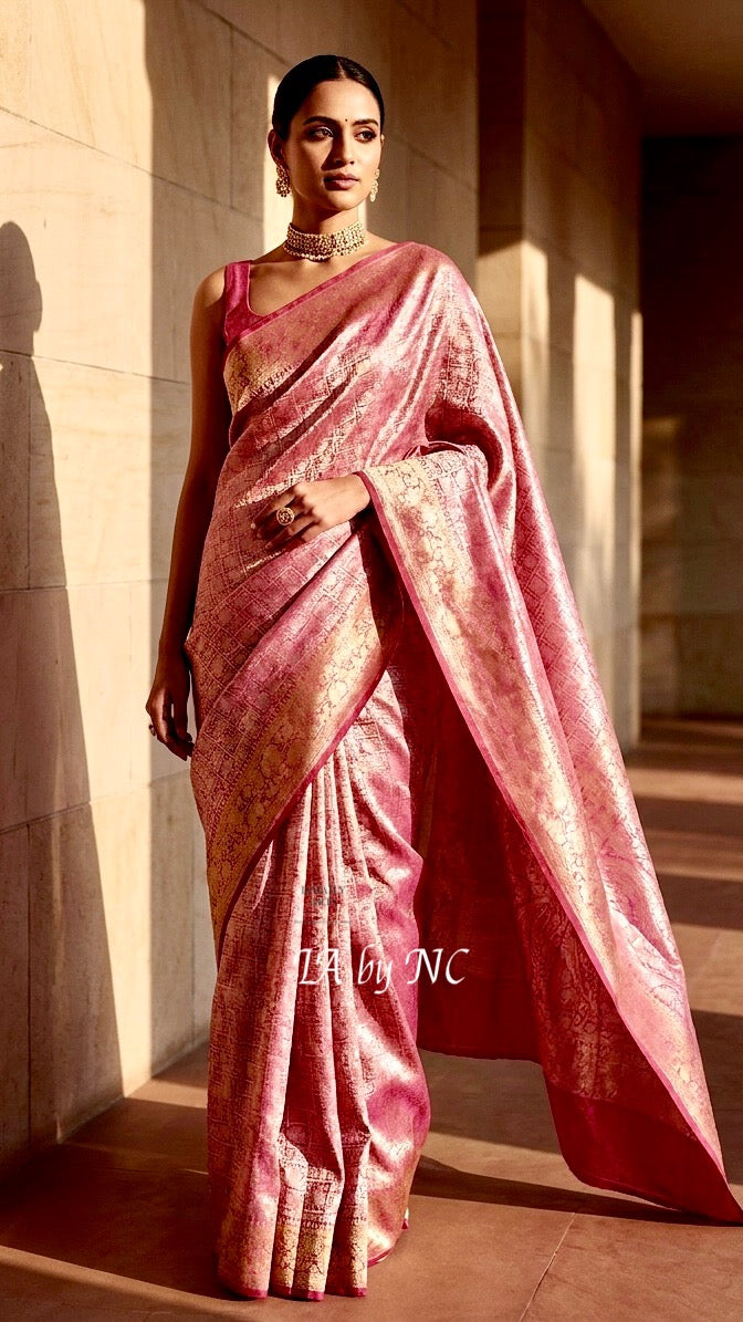 Fuschia Banarasi Pure Tissue Silk Brocade Saree