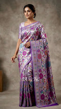 Grape Banarasi Pure Khaddi Tussar Georgette Brocade Saree