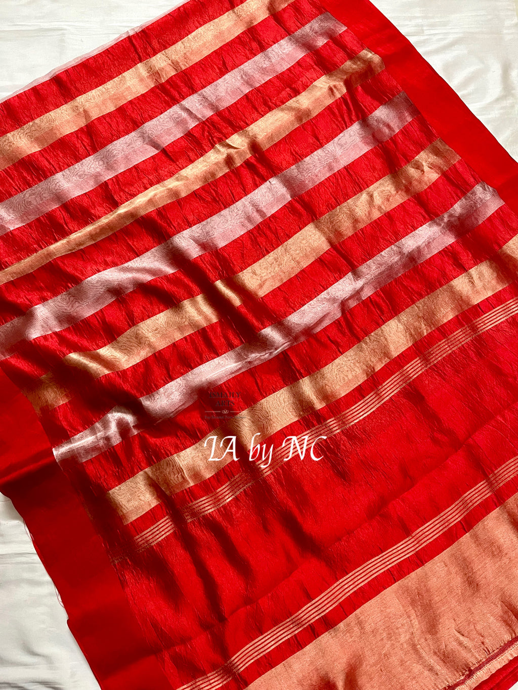 Crimson Banarasi Pure Tissue Silk Saree - Satin Border