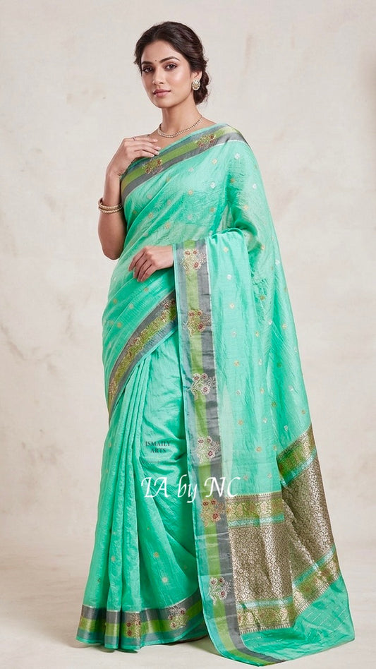 Turquoise Banarasi Pure Kora Silk Kadwa Saree