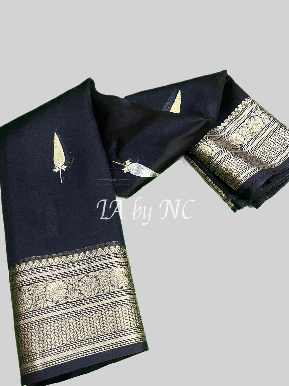 Black Banarasi Pure Kora Organza Kadwa Saree