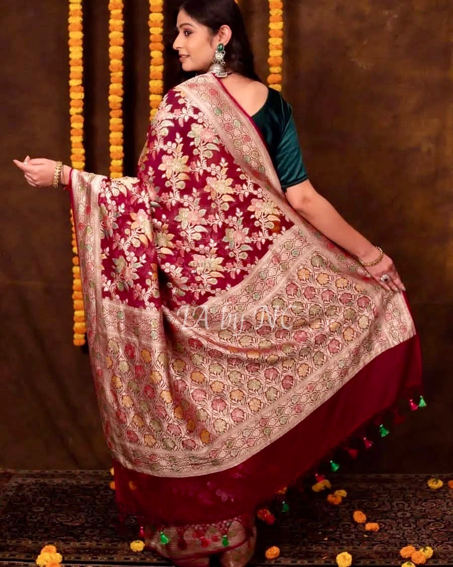 Mulberry Banarasi Pure Khaddi Georgette Saree
