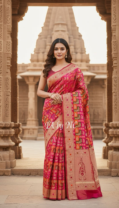 Carmine Banarasi Pure Katan Silk Tilfi Meenakari Rangkat Saree