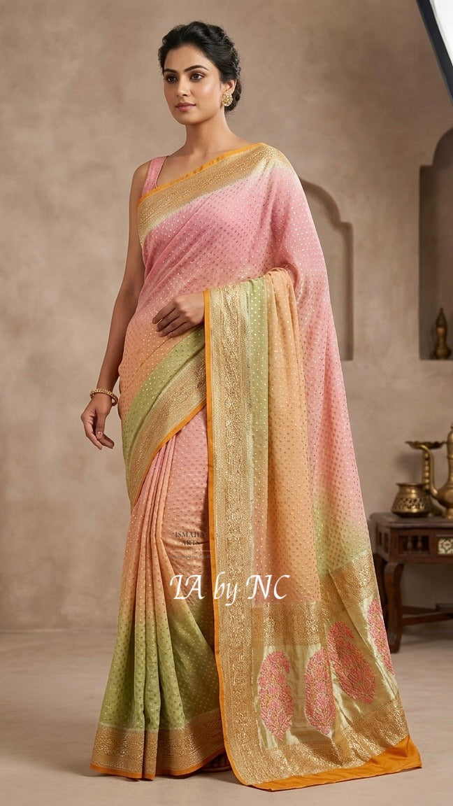 Turmeric Banarasi Pure Khaddi Georgette Saree
