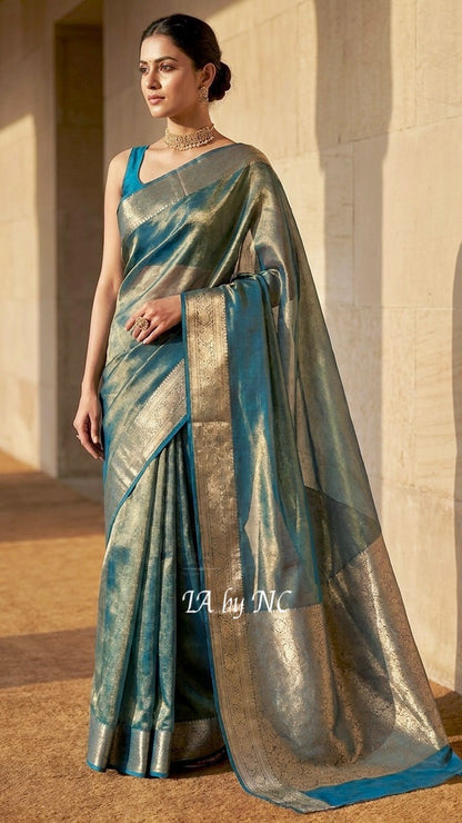 Prussian Banarasi Pure Tissue Silk Saree