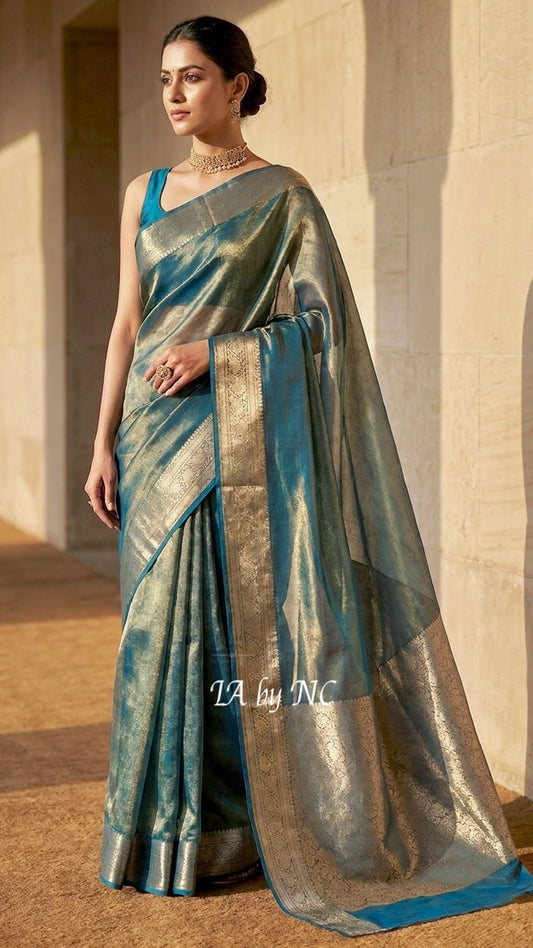 Prussian Banarasi Pure Tissue Silk Saree