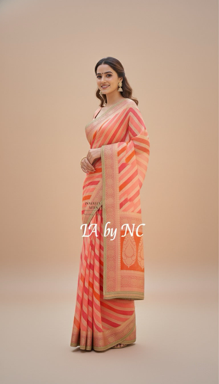 Brick Banarasi Pure Chiffon Georgette Saree