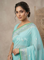 Aqua Banarasi Pure Khaddi Georgette Kadwa Saree
