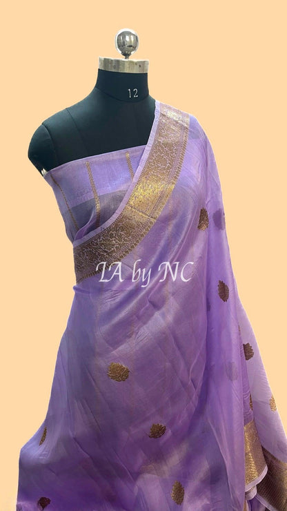 Lavender Banarasi Pure Kora Organza Kadwa Saree