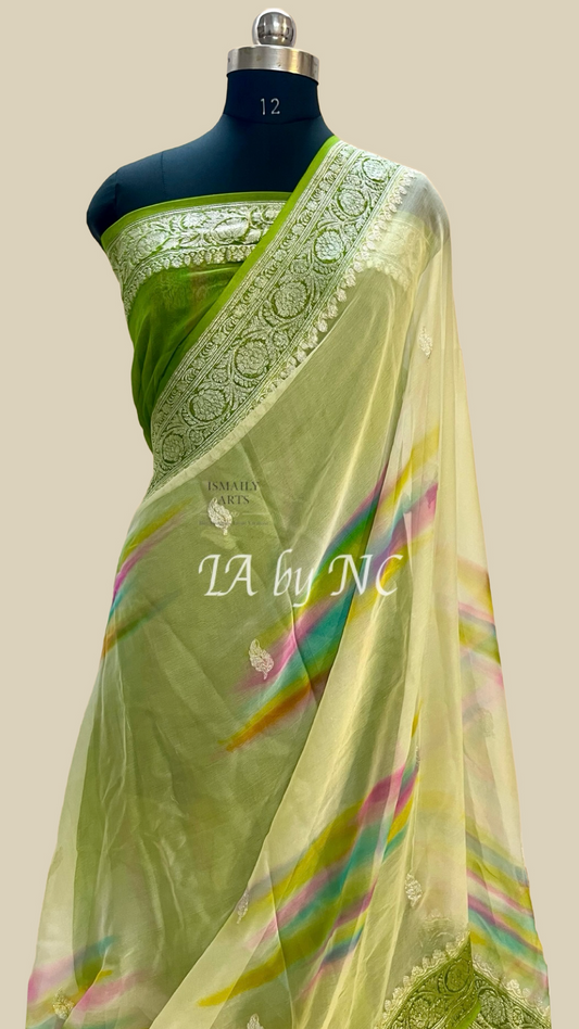 Olive Banarasi Pure Khaddi Georgette Kadwa Saree