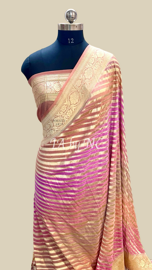 Salmon Banarasi Pure Khaddi Georgette Saree