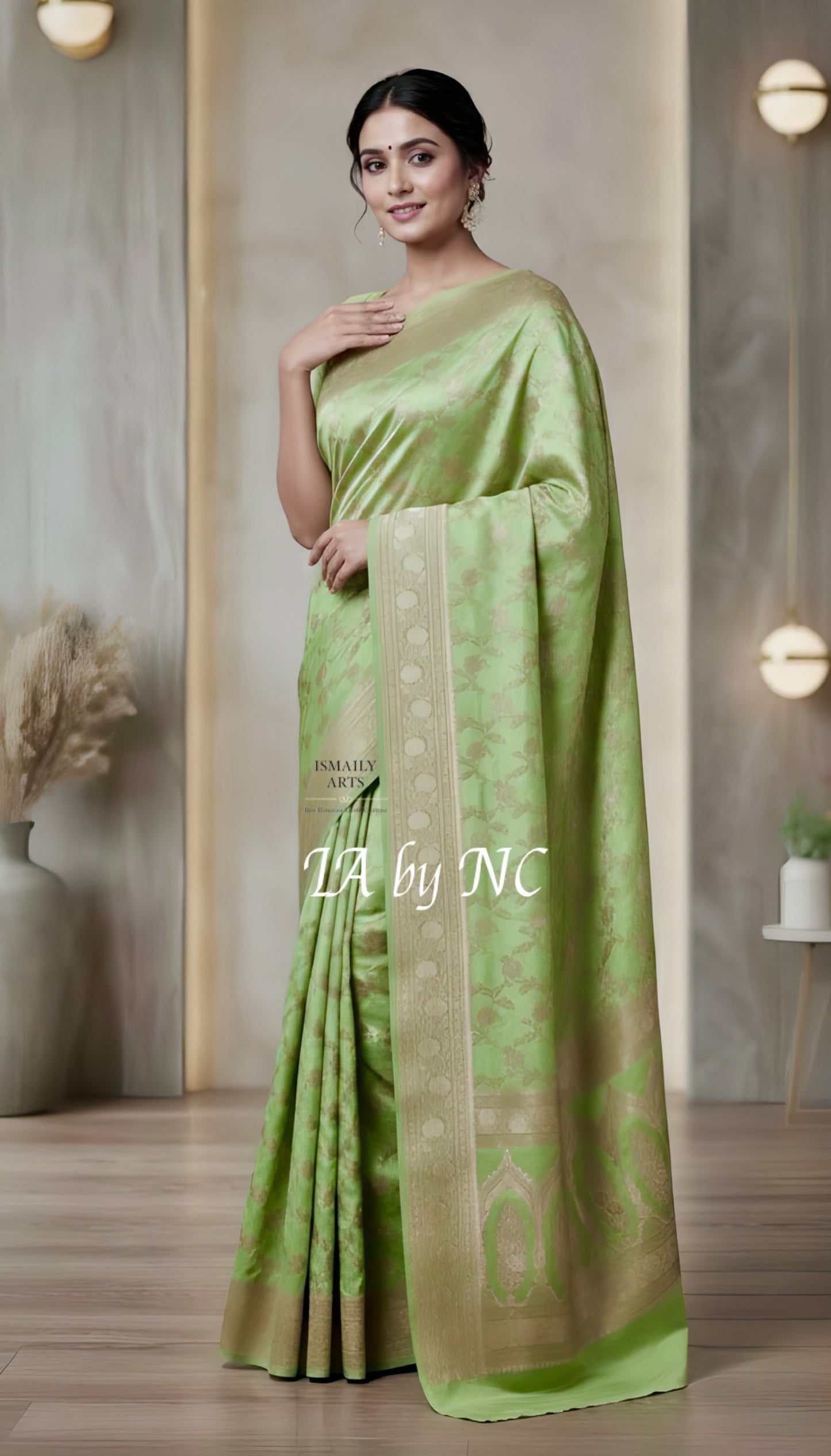 Pistachio Banarasi Mashru Katan Silk Saree