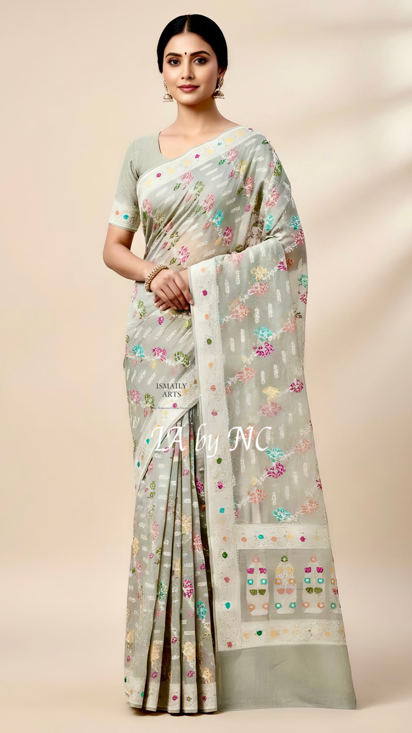 Ash Banarasi Pure Khaddi Tussar Georgette Meenakari Saree