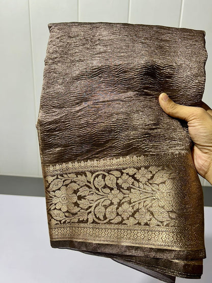 Banarasi Blend Tissue Silk Crushed Saree