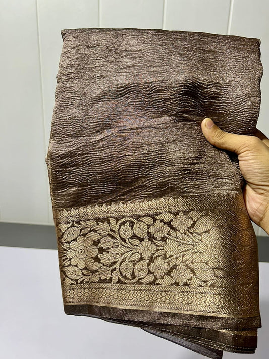 Banarasi Blend Tissue Silk Crushed Saree