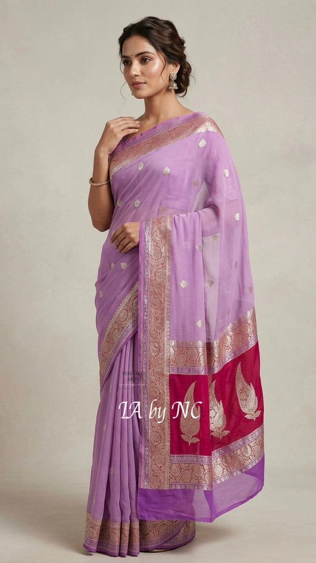 Orchid Banarasi Pure Khaddi Georgette Kadwa Saree