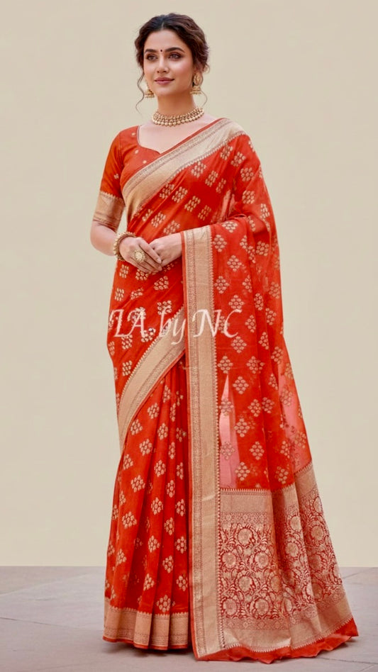 Scarlet Banarasi Pure Khaddi Georgette Saree