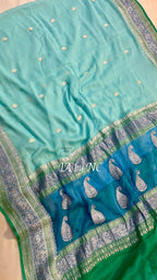 Aqua Banarasi Pure Khaddi Georgette Kadwa Saree