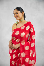 Crimson Banarasi Pure Khaddi Georgette Saree