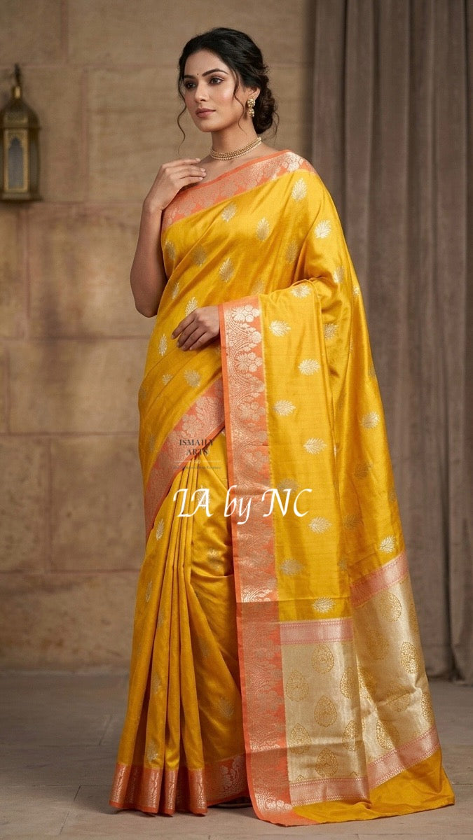Tuscany Banarasi Pure Katan Silk Raw Mango Saree