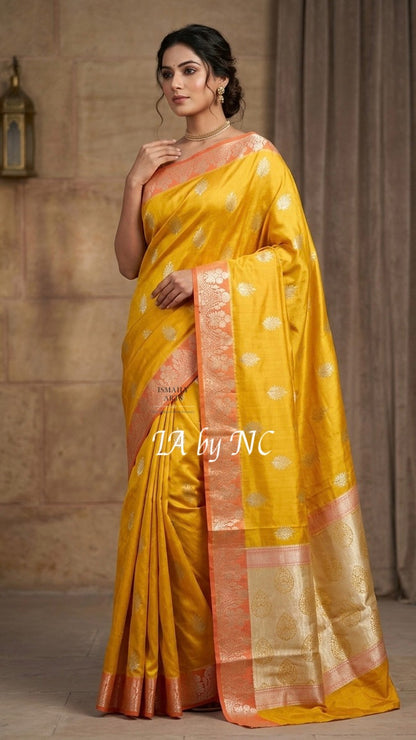 Tuscany Banarasi Pure Katan Silk Raw Mango Saree