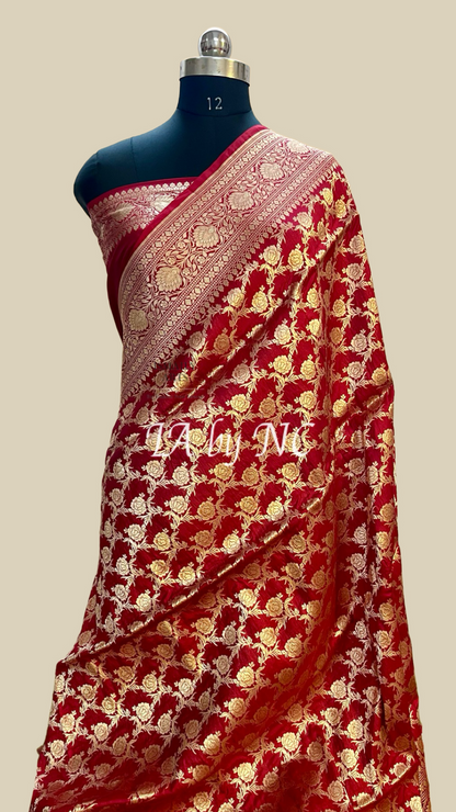Carmine Banarasi Pure Katan Silk Pattu Saree
