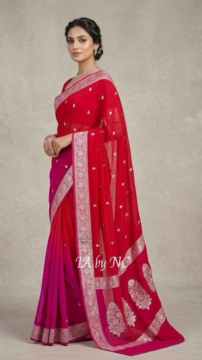 Ruby Banarasi Pure Khaddi Georgette Kadwa Saree