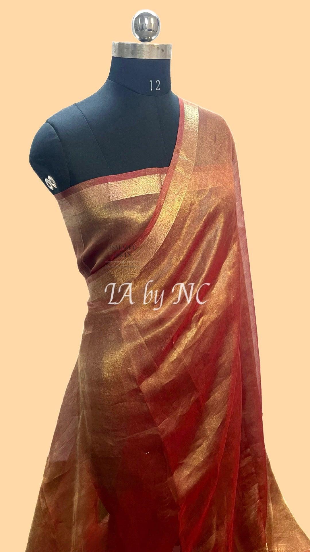 Carmine Banarasi Pure Tissue Silk Saree