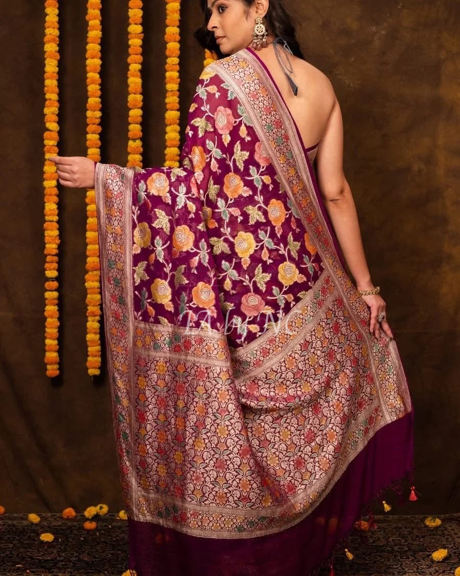 Byzantine Banarasi Pure Khaddi Georgette Saree