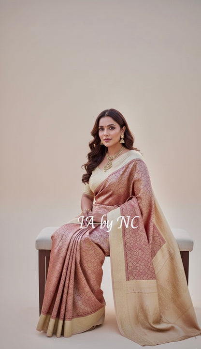 Carmine Banarasi Pure Khaddi Georgette Brocade Saree