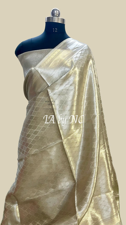 Ivory Banarasi Pure Tissue Silk Brocade Saree