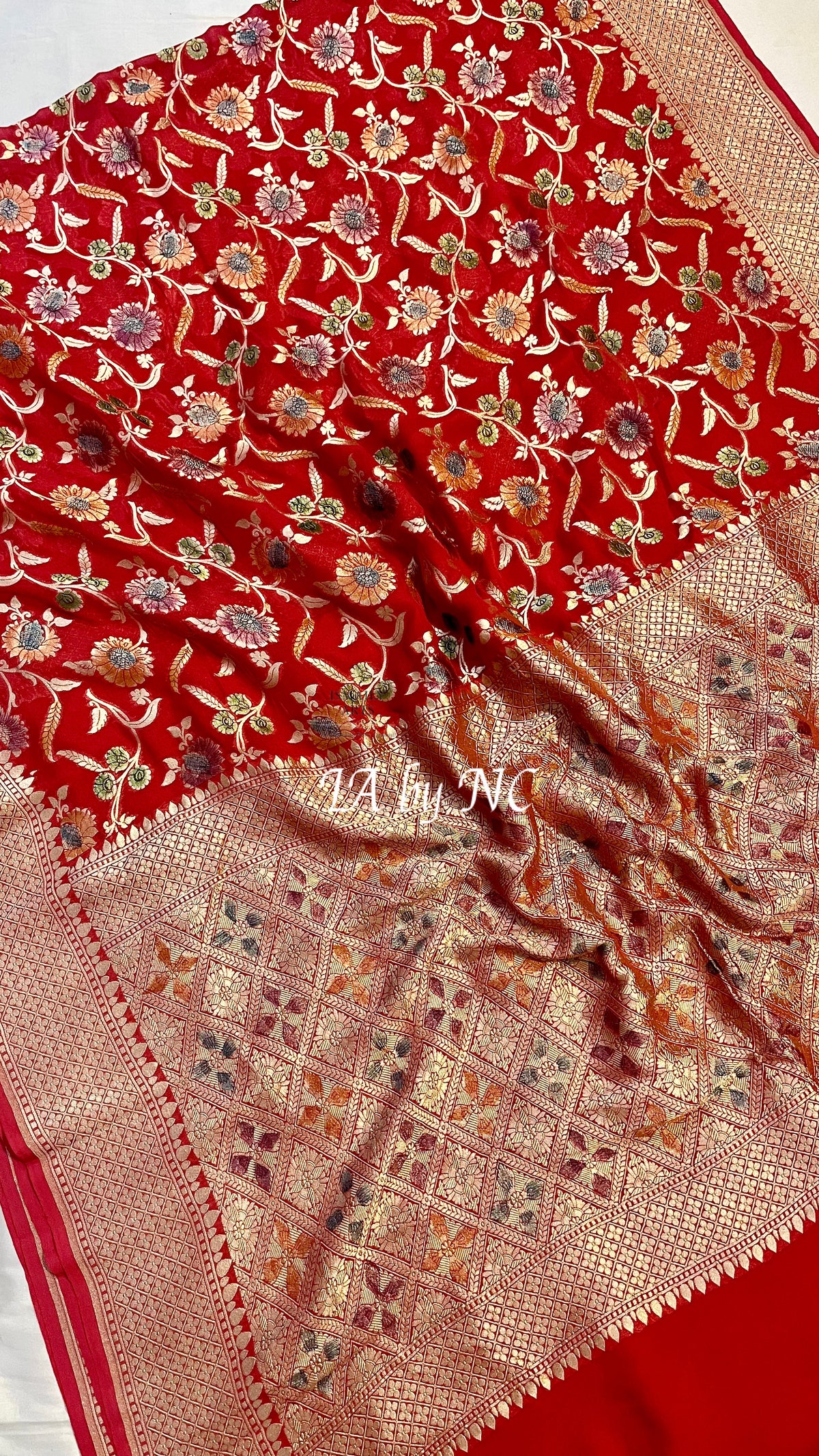 Scarlet Banarasi Pure Khaddi Georgette Saree