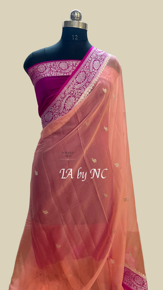 Salmon Banarasi Pure Khaddi Georgette Kadwa Saree