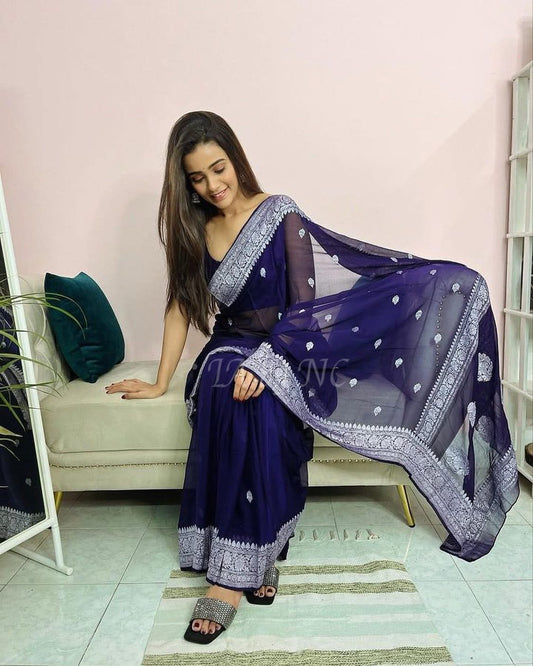 Space Banarasi Pure Khaddi Georgette Kadwa Saree