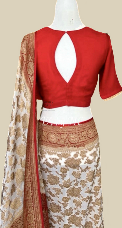 Offwhite Banarasi Pure Khaddi Georgette Saree